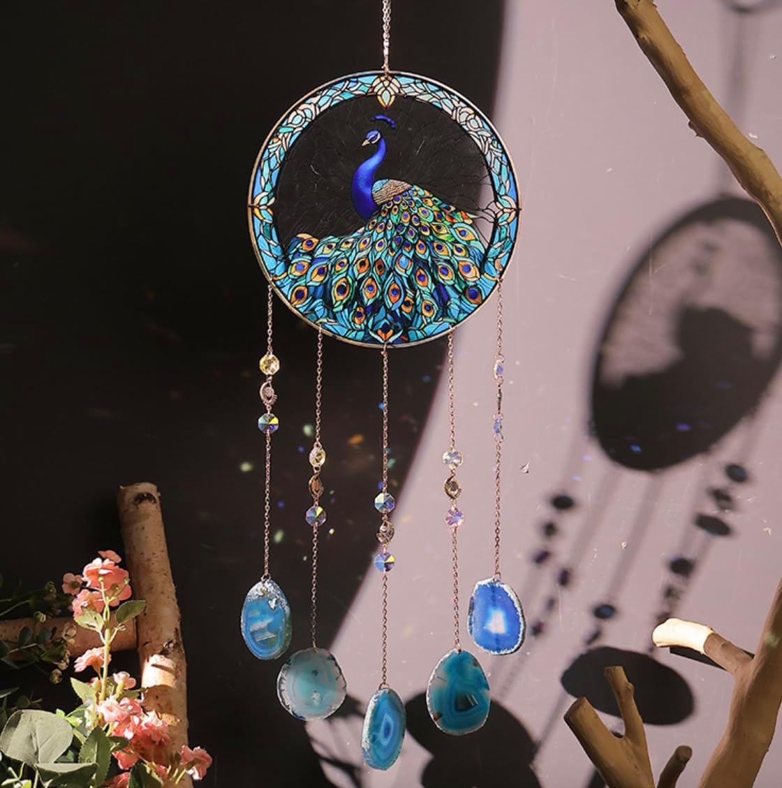Blue Peacock Dream Catcher for Home Decor