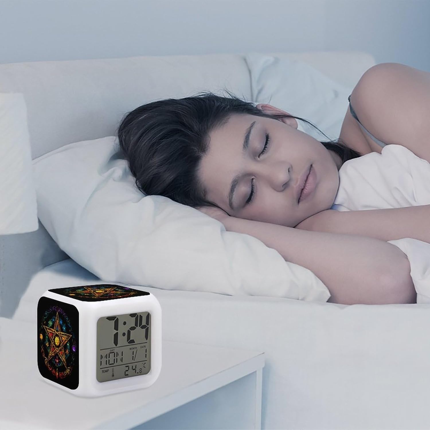 Color Changing LED Alarm Clock with Pentagram Design