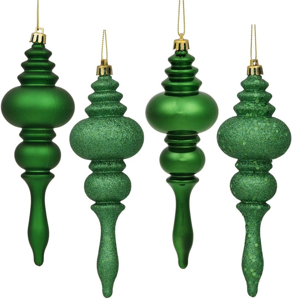 Vickerman 7 Inch 4-Finish Finial Ornament 8 Pack
