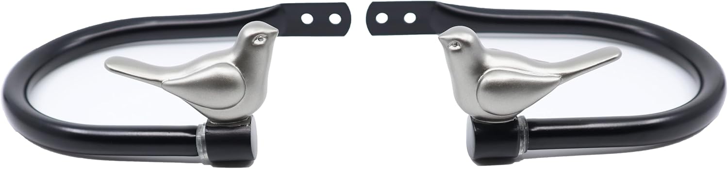 Meriville Set of 2 Farmhouse Bird Window Curtain Holdbacks Pewter Finial with Black Hook