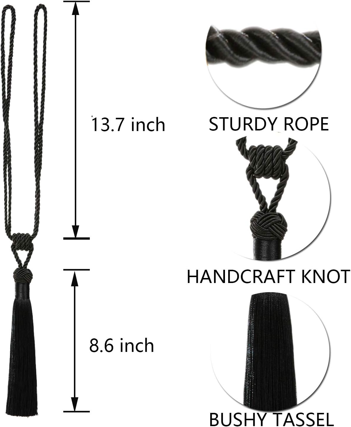 BEL AVENIR Curtain Tiebacks 2 Pack Black Holdbacks