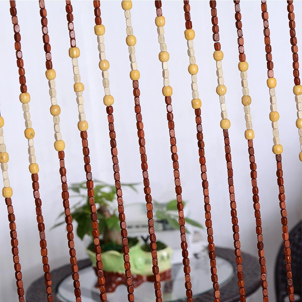 27 Strands Brown Wood Beaded Curtain Panels