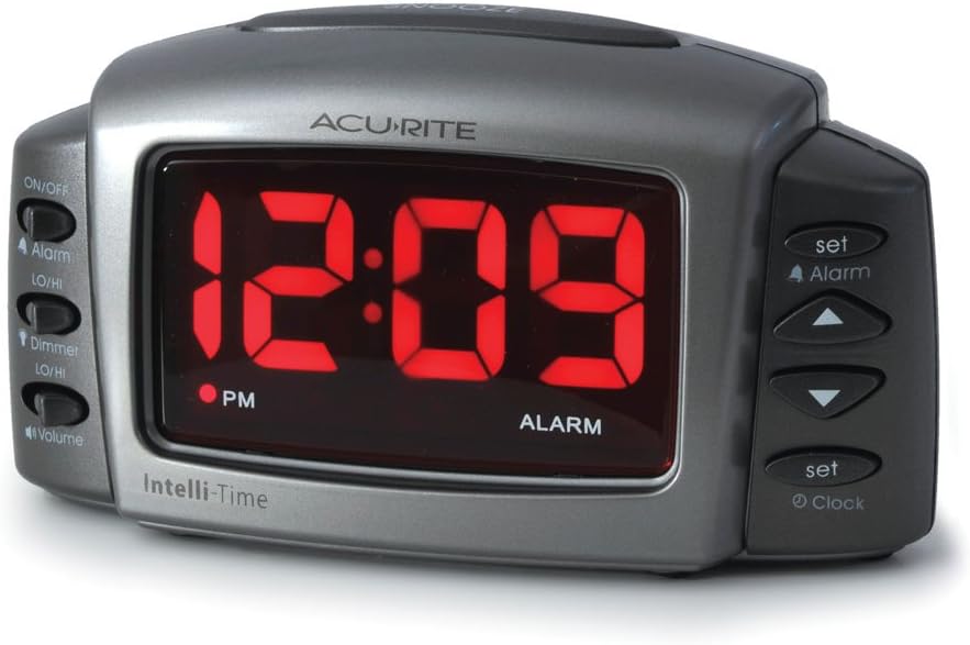 AcuRite Intelli-Time Alarm Clock with Adjustable Volume and Brightness