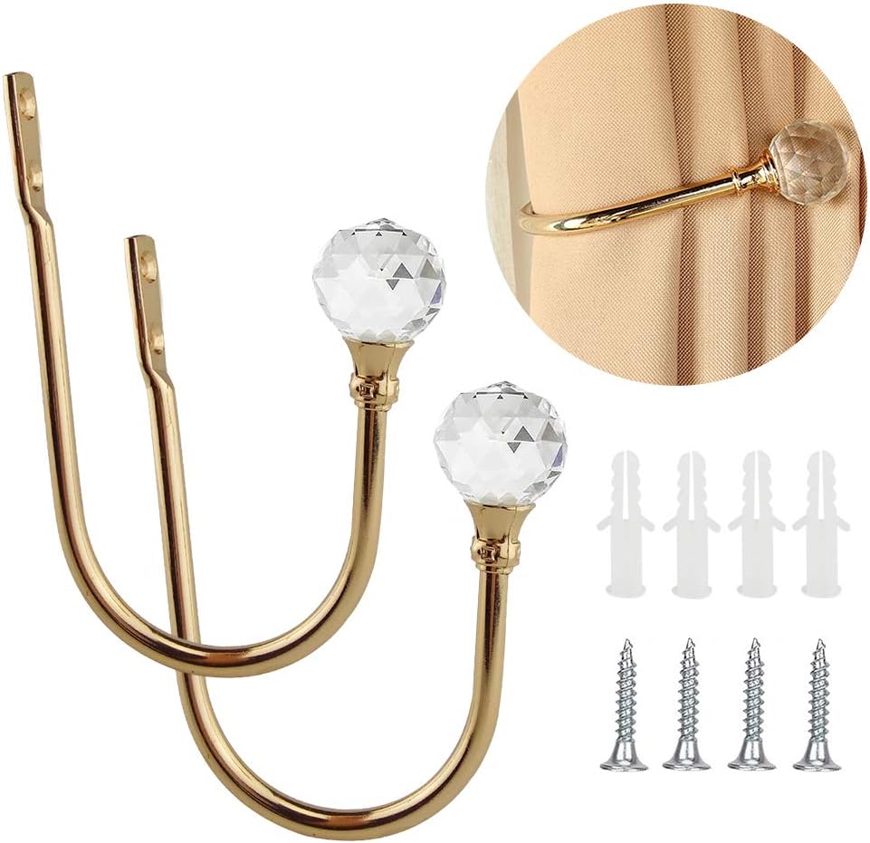 Coolnice 2 Pack Gold Curtain Holdbacks with Screws U Shape Curtain Tiebacks Hooks for Home Office
