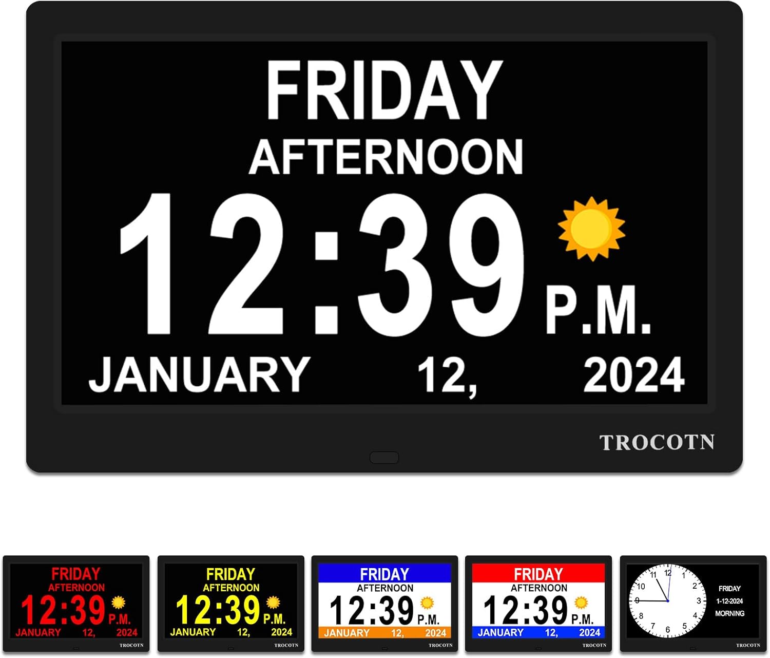 TROCOTN 10 Inch Digital Wall Clock with Day Date and Custom Alarms