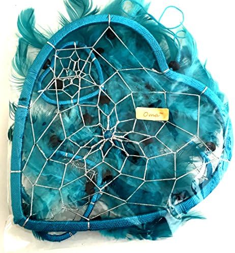 OMA Dream Catcher Turquoise Blue Feather Heart Shape with Crystal Beads 7 Diameter