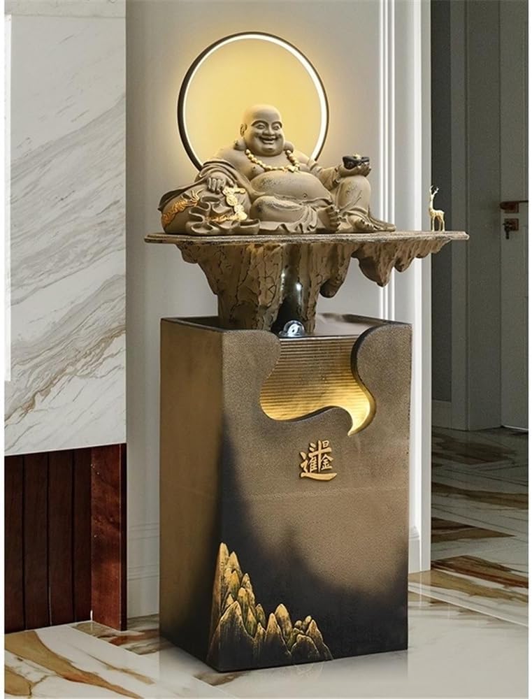 Yellow Floor-Standing Waterfall Fountain for Home Decor