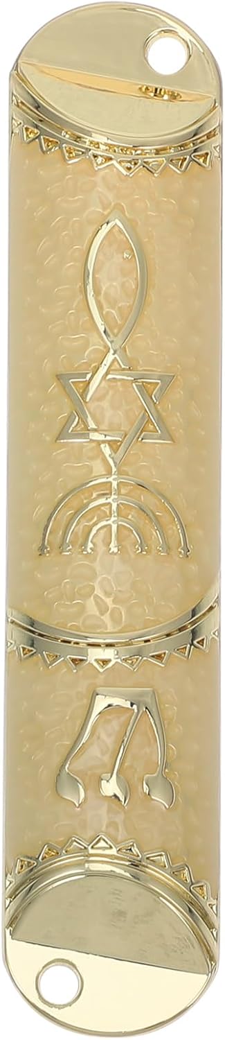 PRETYZOOM Beige Metal Mezuzah with Scroll for Door