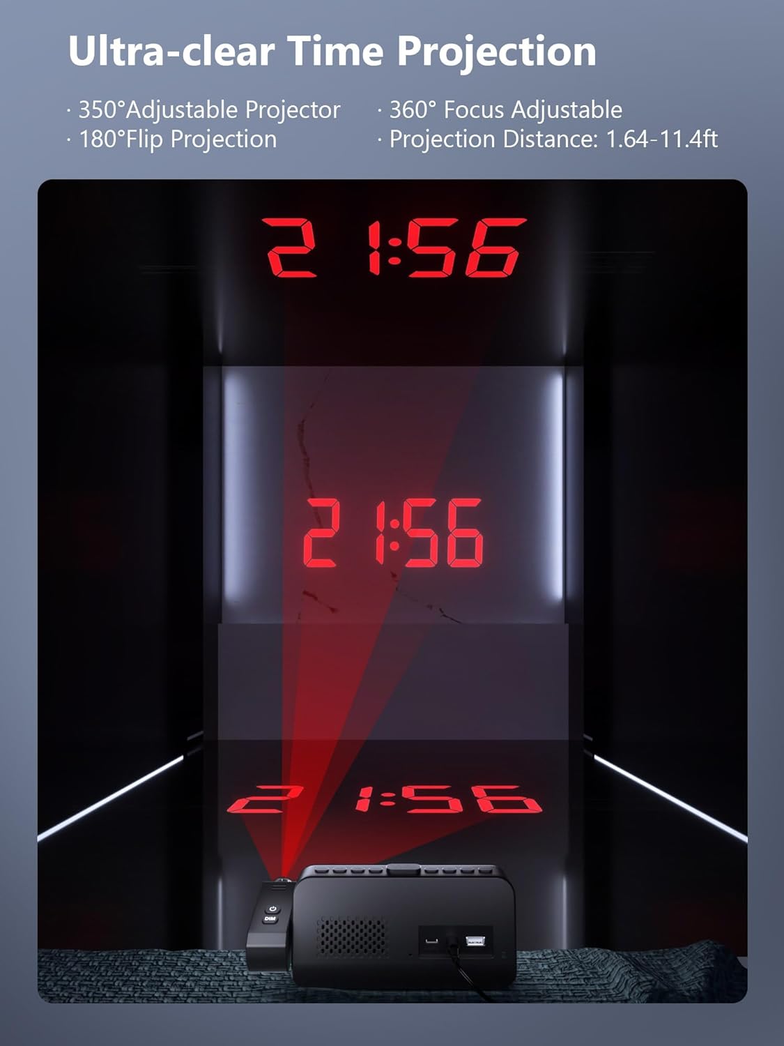 Projection Alarm Clock with Rotatable Projector and Smart Features for Bedroom