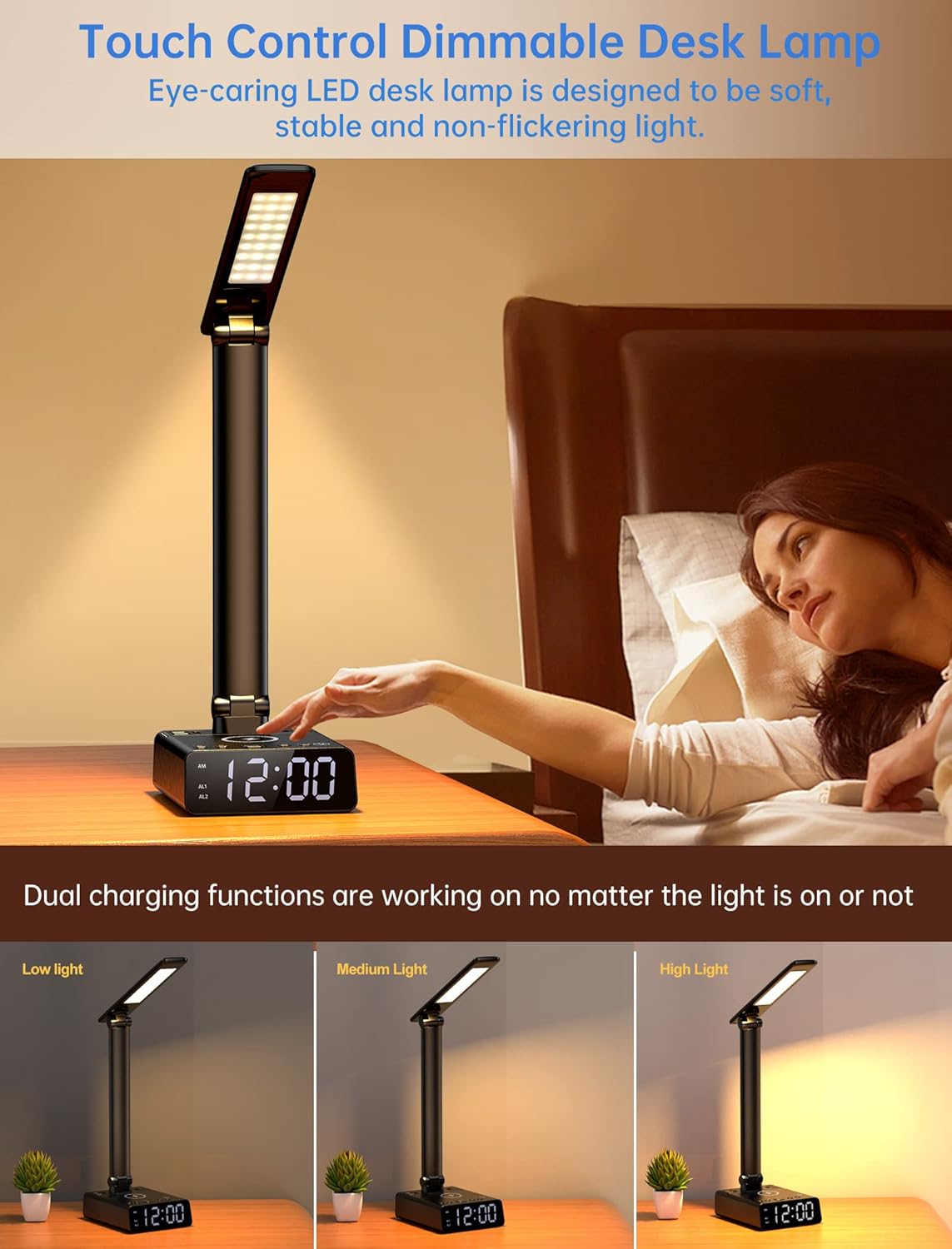 ELMWAY Alarm Clock with USB Charger and Outlets
