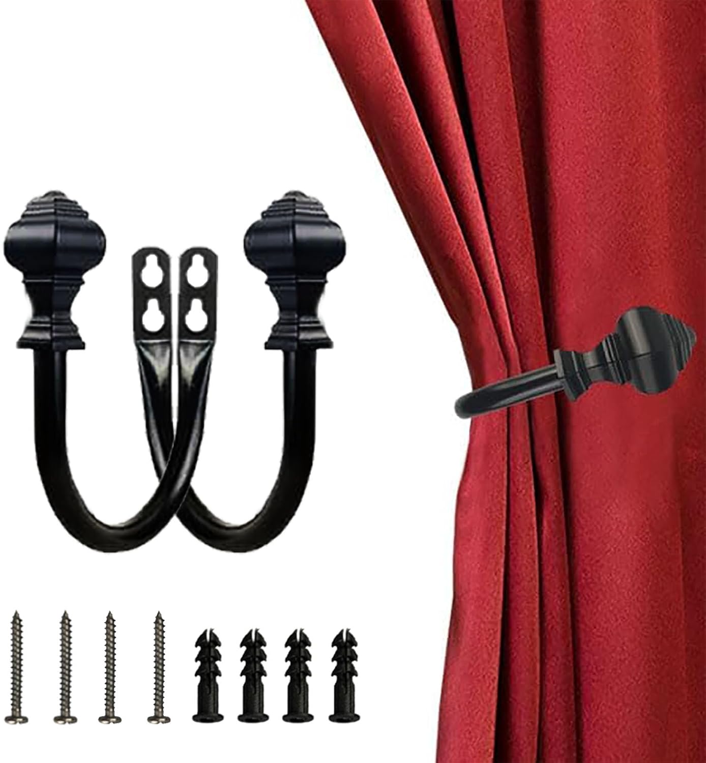 2Pcs Curtain Holdbacks with Lighthouse Finial Black