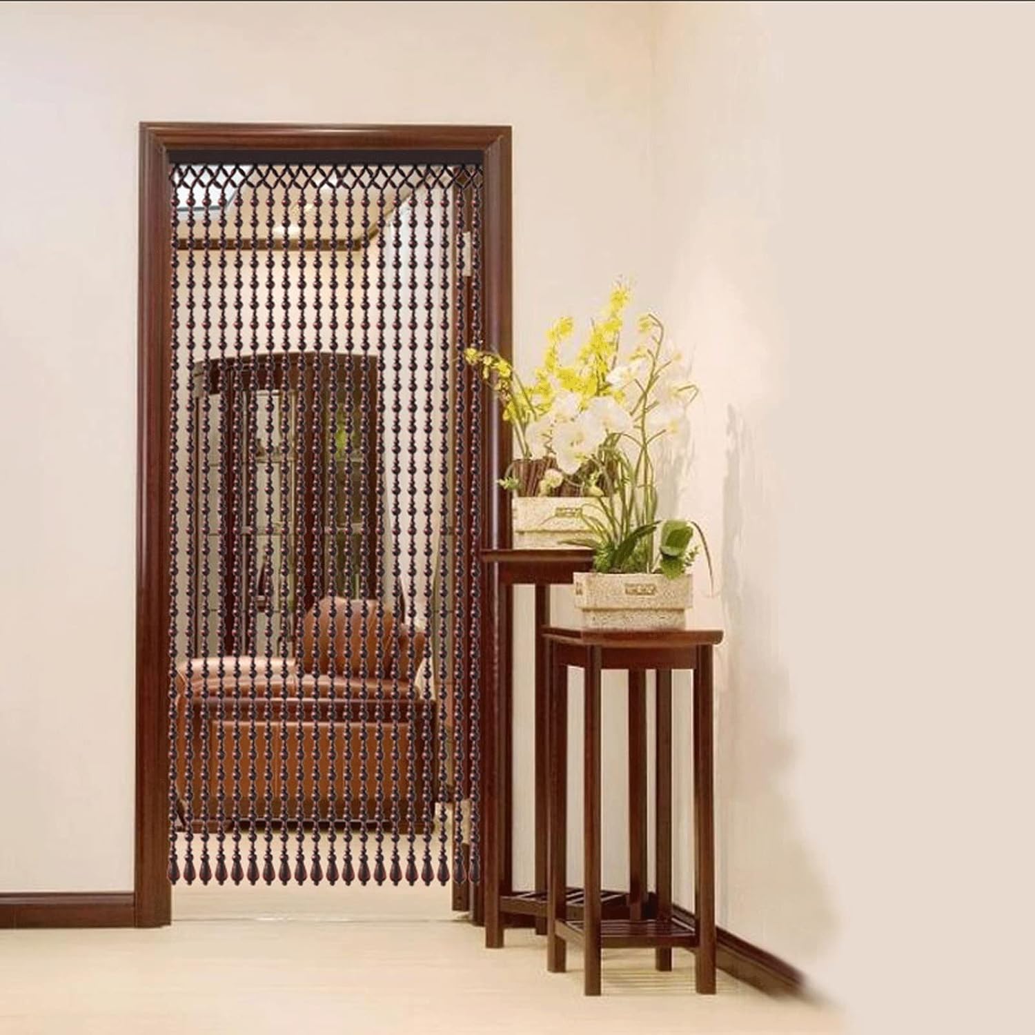 Natural Wood and Bamboo Beaded Curtain for Bedroom Privacy 1