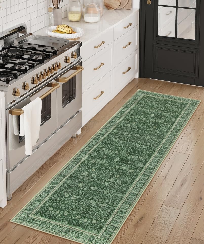 Lahome Vintage Green Washable Kitchen Runner Rug 2x6ft
