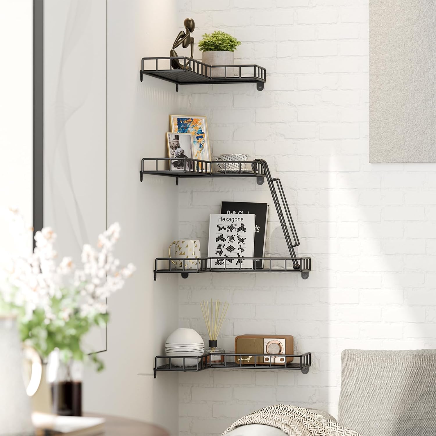 Fire Escape Wall Shelf 4 Tier Metal Corner Display