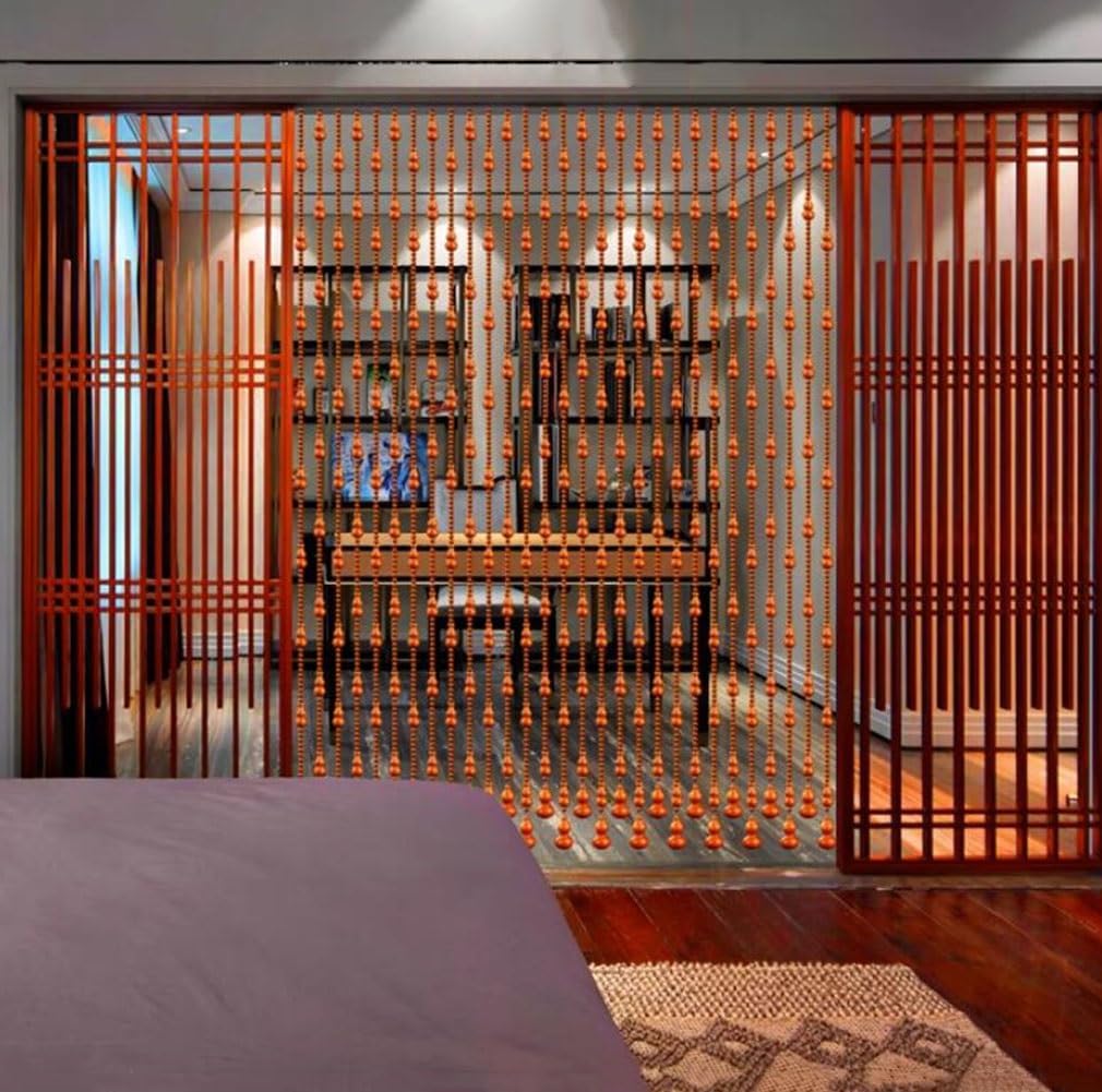 Brown Wood Beaded Curtain for Doorway and Room Divider
