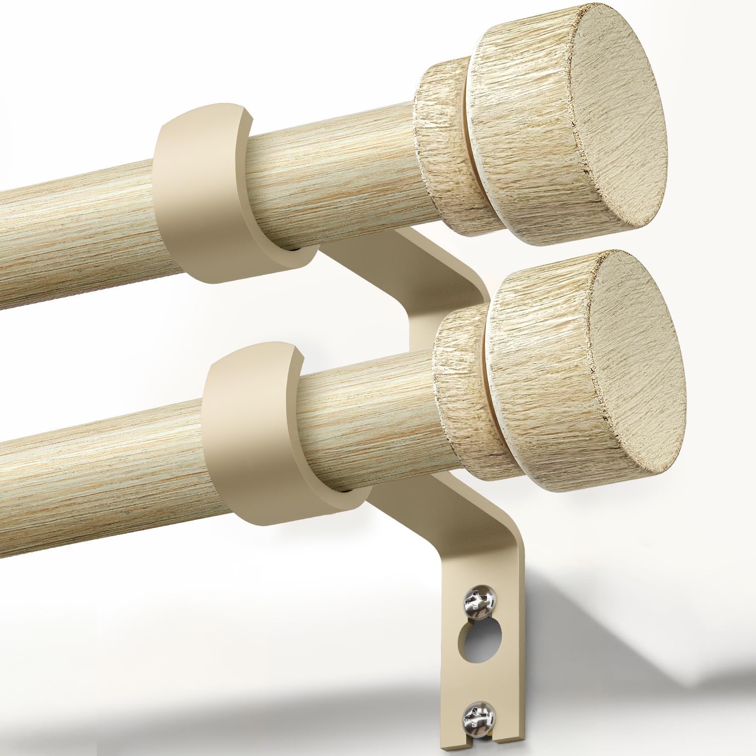 2 Pack White Oak Wood Grain Curtain Rods 1 Inch Diameter Adjustable Heavy Duty Boho Decorative for Windows