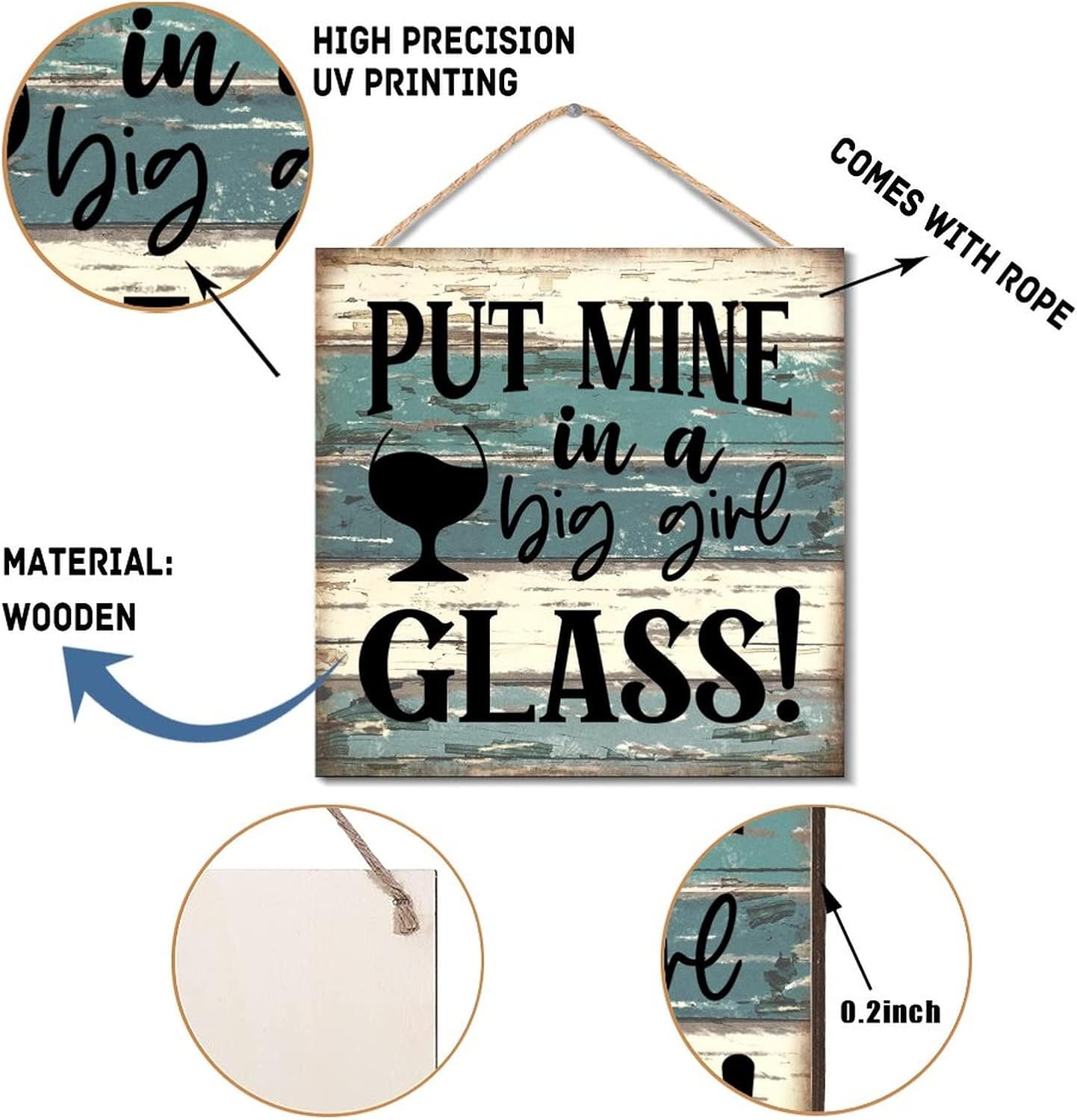 Big Girl Glass Hanging Wooden Sign Rustic Wood Plaque 12x12