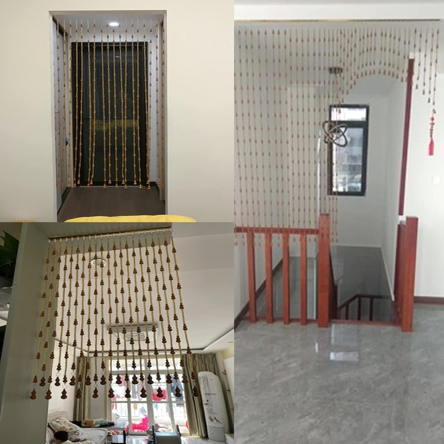 KDDEON Natural Wood Beaded Door Curtain