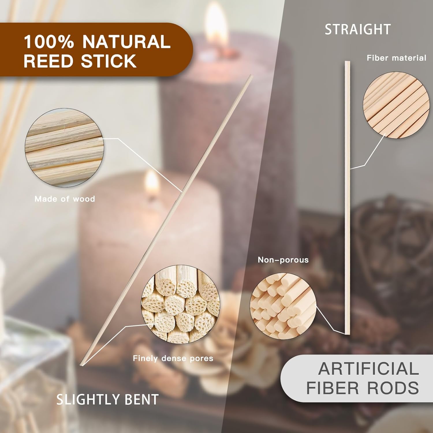 MysticHome 24PCS Natural Reed Diffuser Sticks - Strong Scent for Large Rooms Bathroom Bedroom