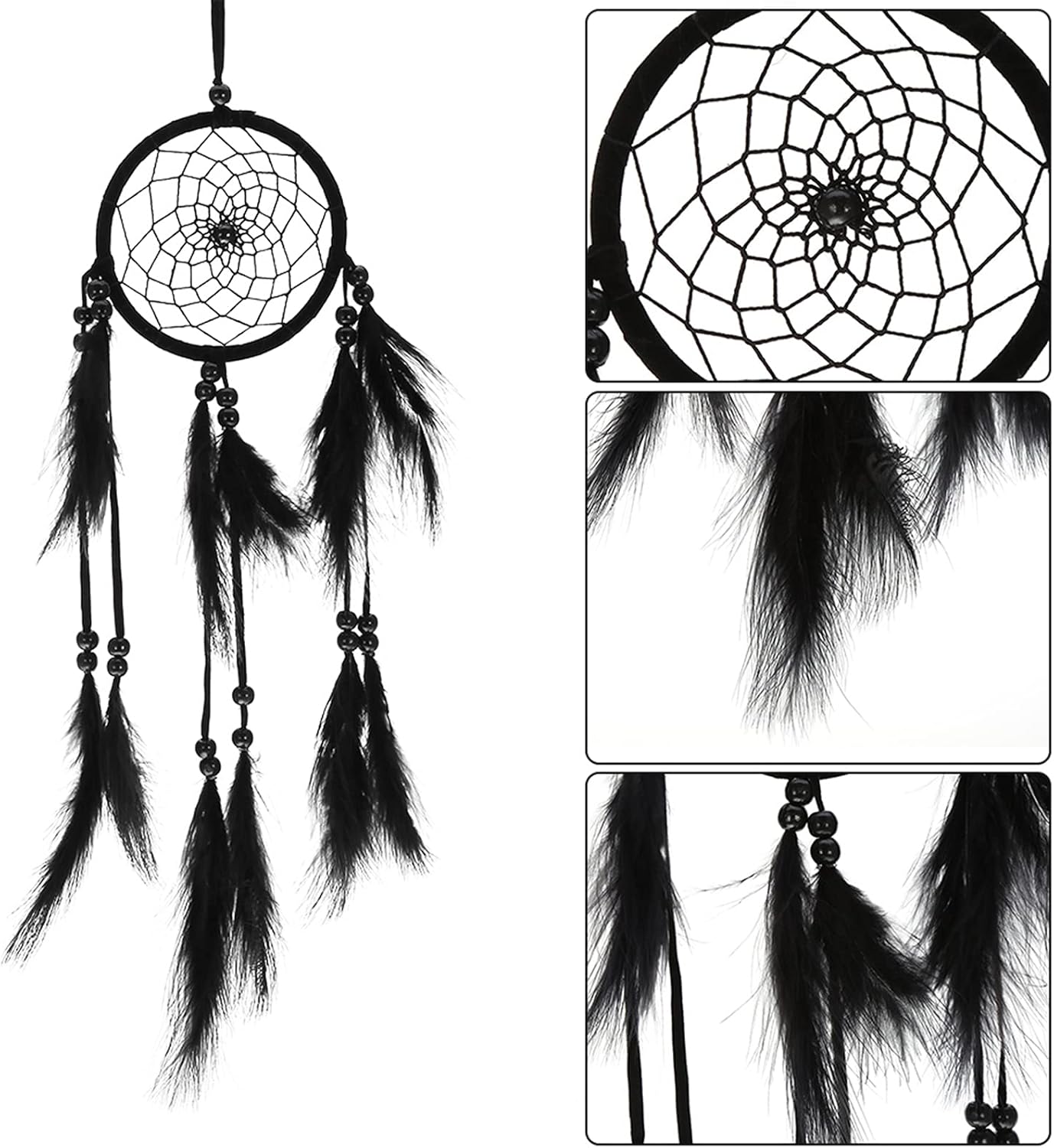 Feather Dream Catcher Handmade Macrame Wall Hanging Decor Black