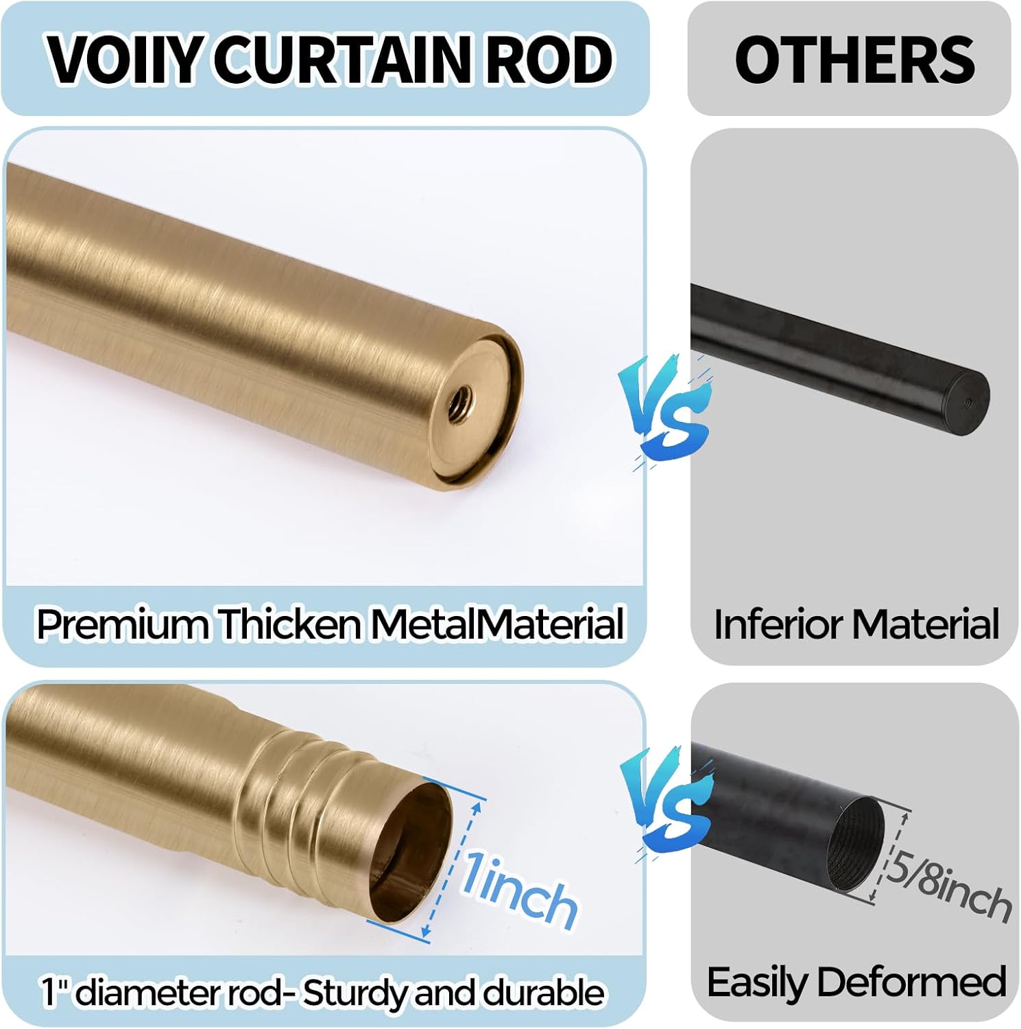 2 Pack Warm Gold Curtain Rods for Windows 36-88 Inches