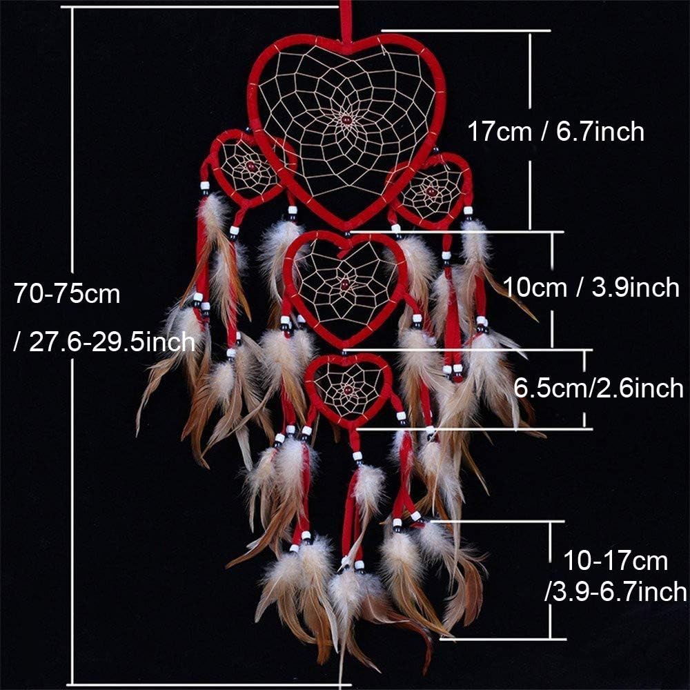 Heart Shaped Dream Catcher with Feathers for Car Wall Decoration
