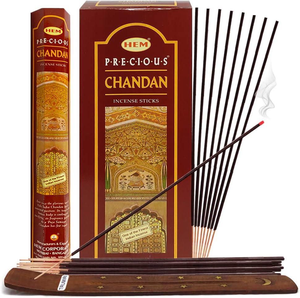 TRUMIRI Precious Chandan Incense Sticks and Holder Set
