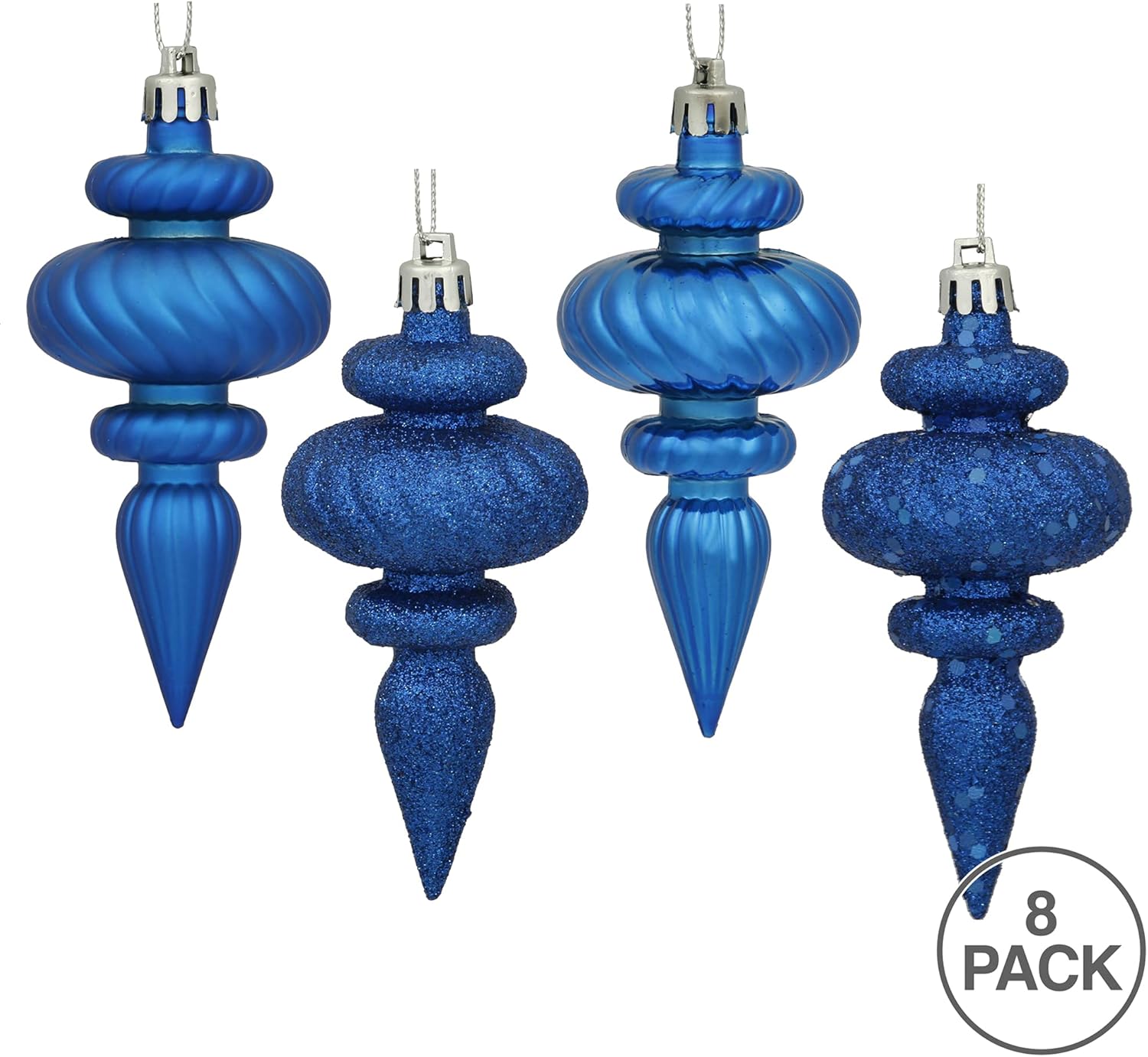 Vickerman 4 4-Finish Finial Ornament 8 Pack