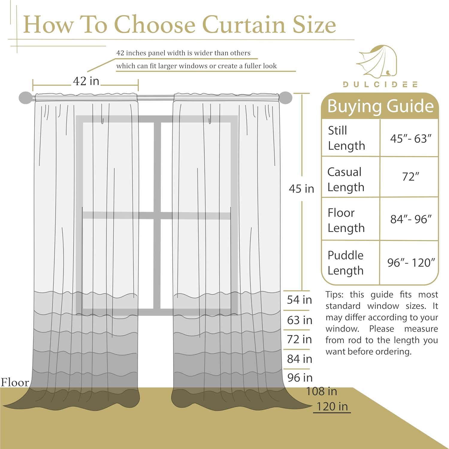 White Sheer Curtains 54 Inch Length 2 Panels Set