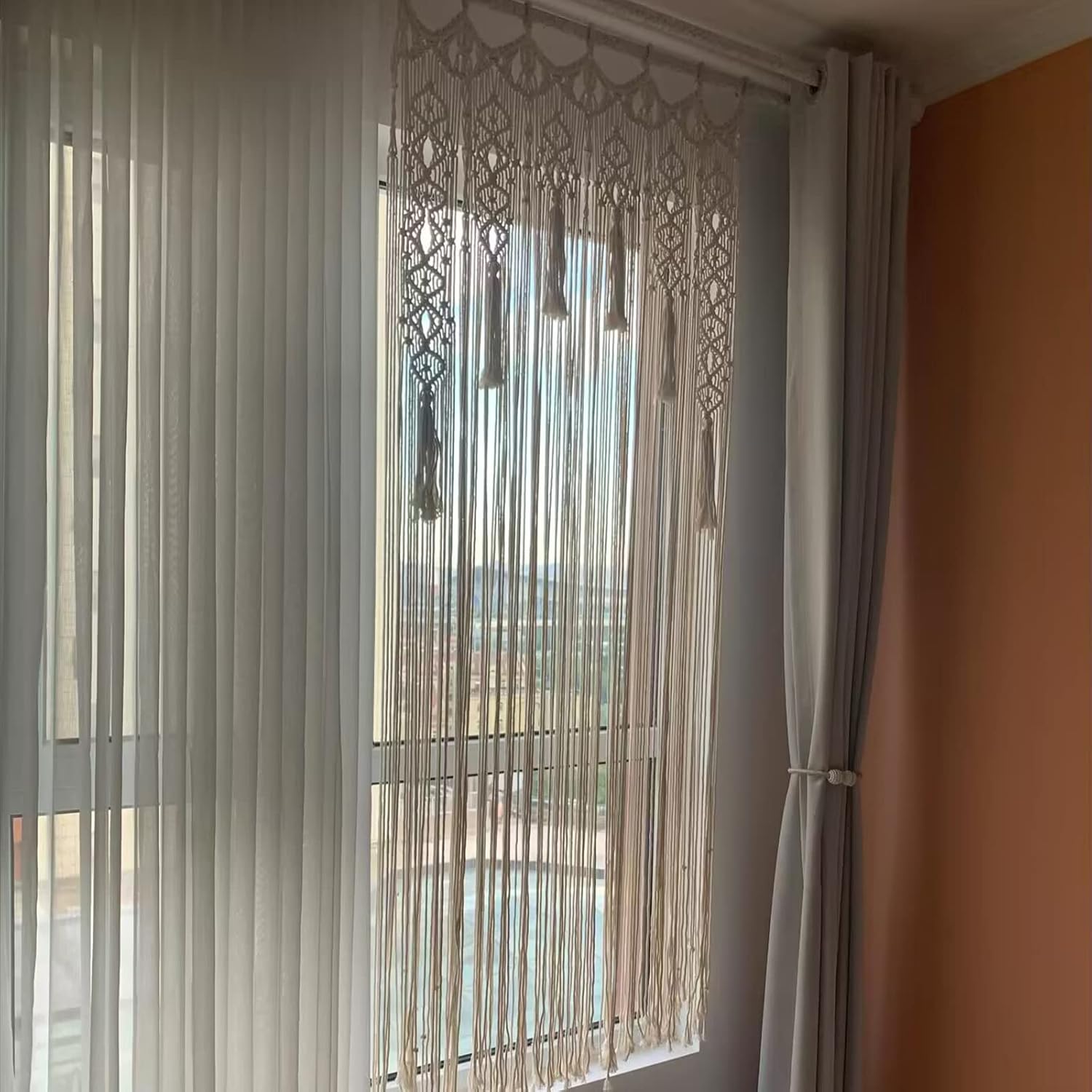 Boho Macrame Curtain Room Divider 79x35 Inches