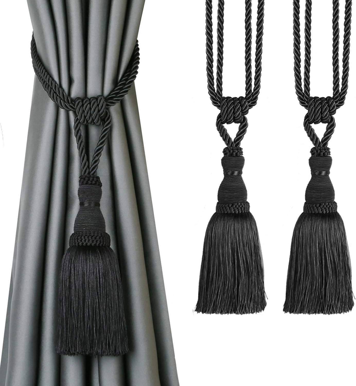 BEL AVENIR 2 Pack Curtain Tiebacks Tassel Drapery Holdbacks