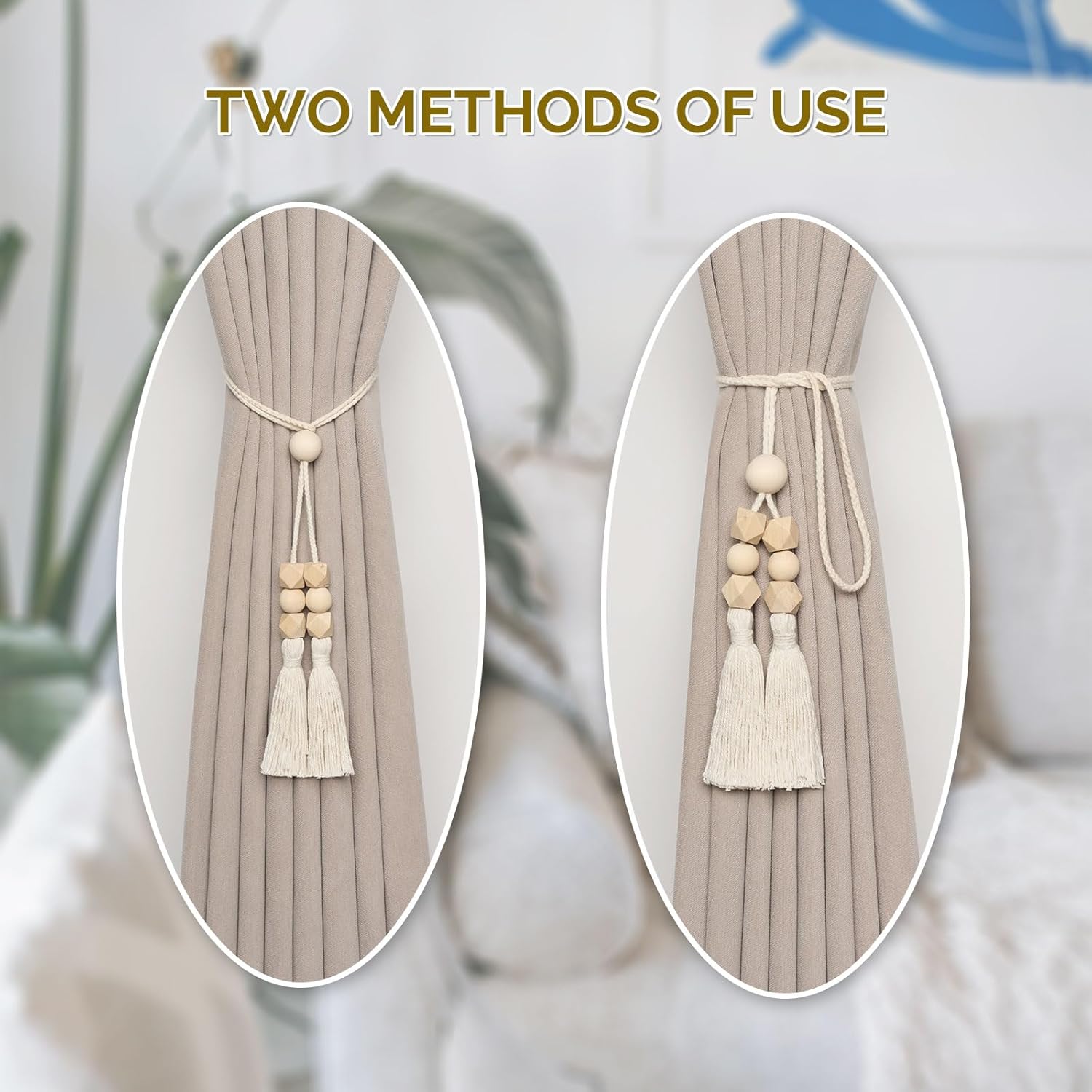 NICEEC 2 Pack Cotton Rope Tassel Curtain Holdbacks Boho Style Decorative Curtain Tiebacks