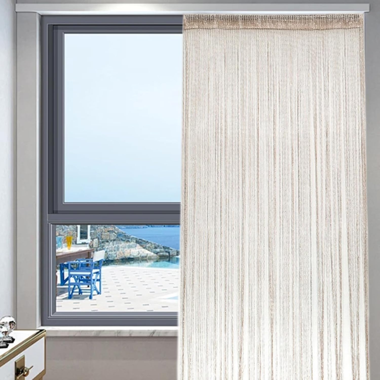 Champagne Gold String Curtains 39x79 Inch