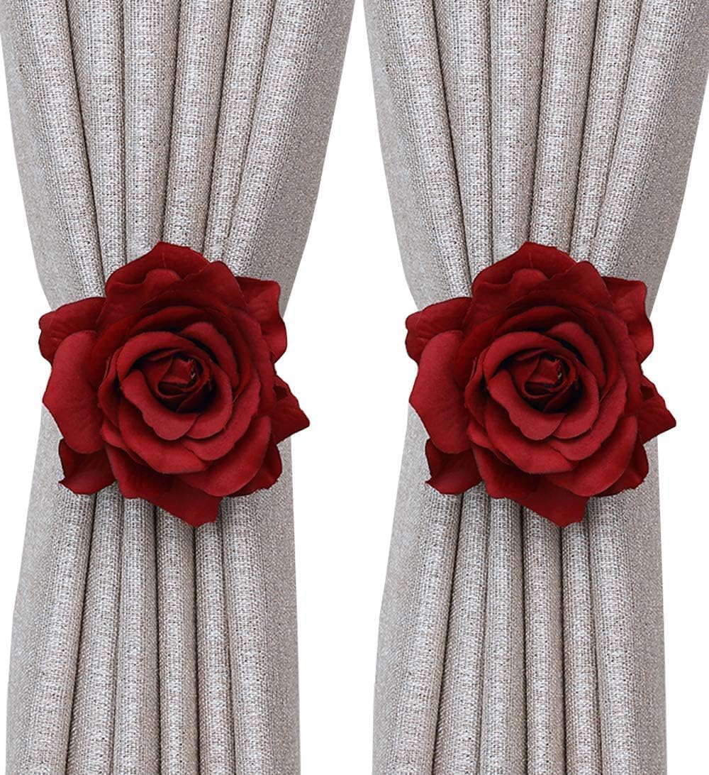 COSLANLEE Magnetic Rose Curtain Tiebacks 2 Pack Red