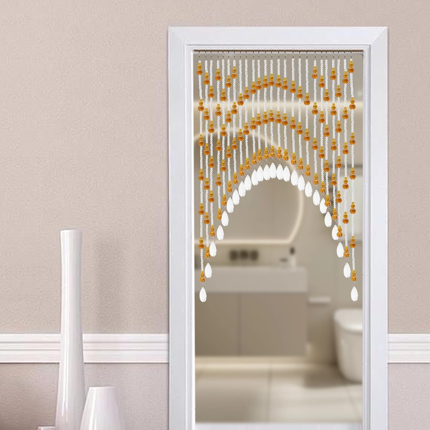 Arched Crystal Beaded Curtain for Doors and Windows Amber-Clear