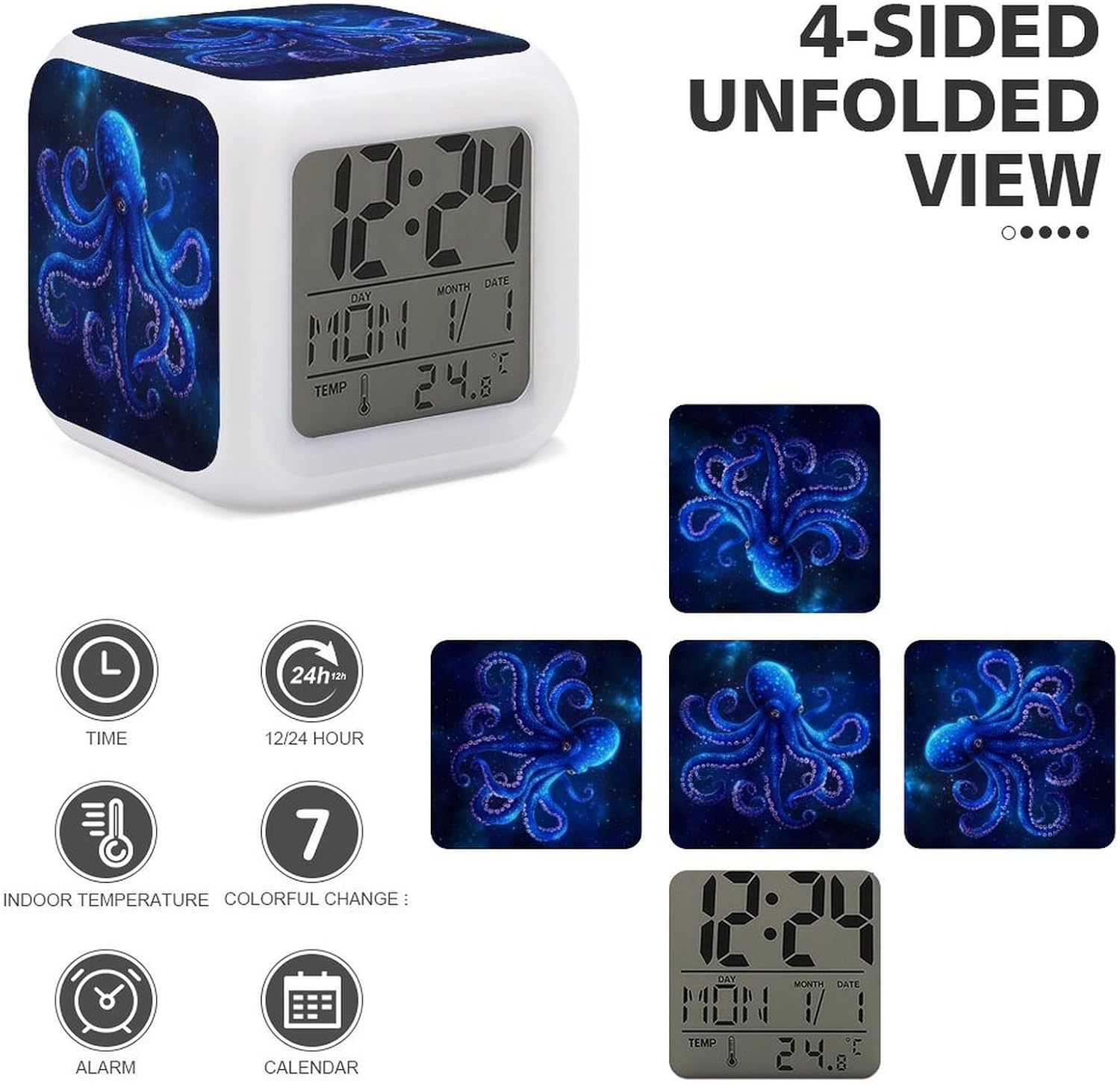 Octopus Galaxy Star Alarm Clock with 7 Colors