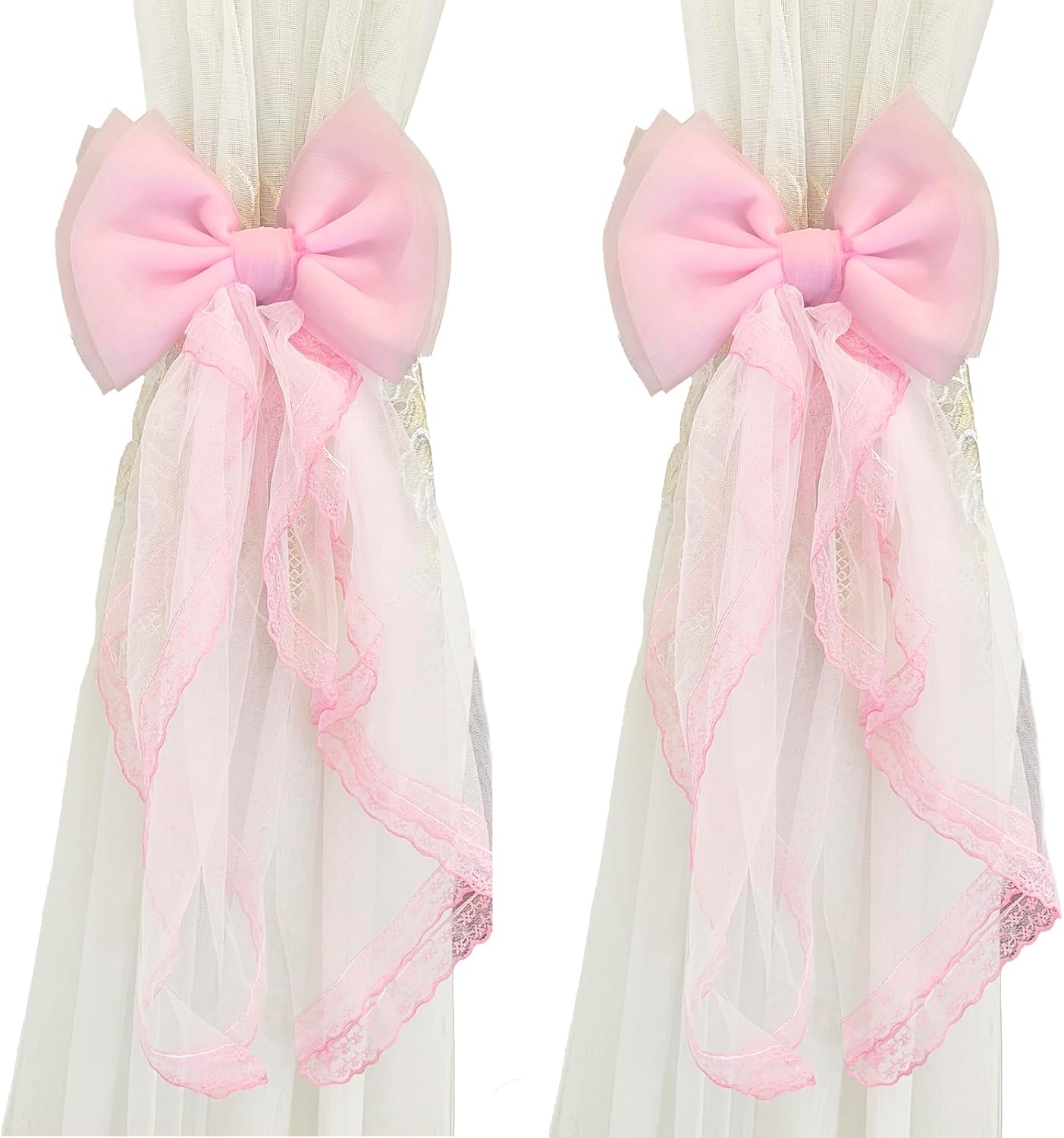 2 Pcs Pink Lace Bow Curtain Tiebacks for Home Office Decor