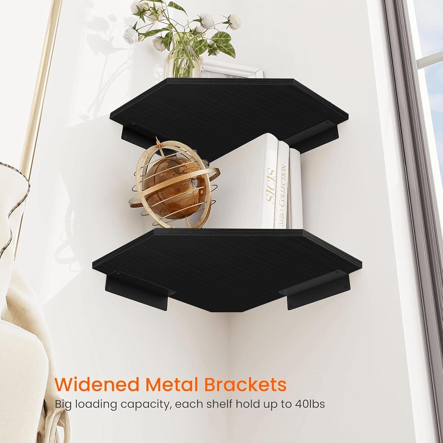Homode Corner Floating Shelves Set of 2 Black