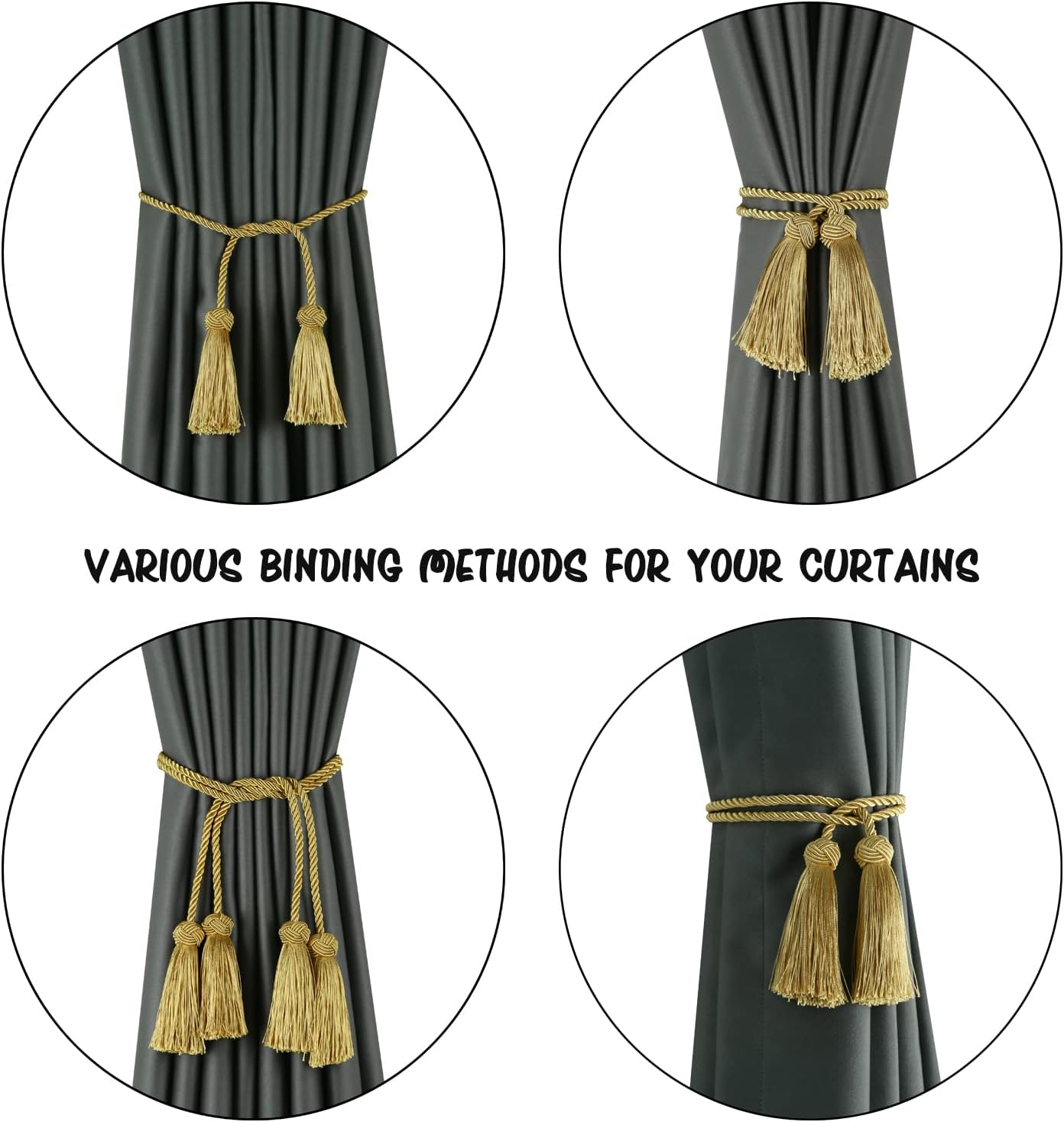 BEL AVENIR 4 Pack Gold Curtain Tiebacks with Tassels