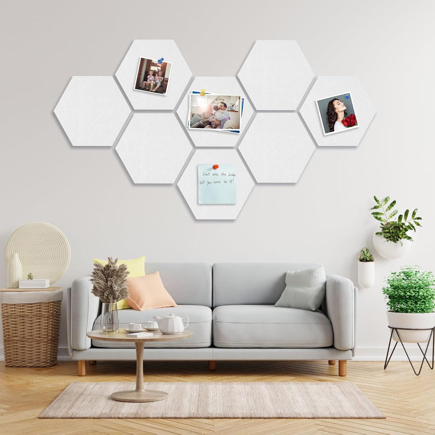 8 Packs White Hexagon Felt Pin Board with 30 Push Pins