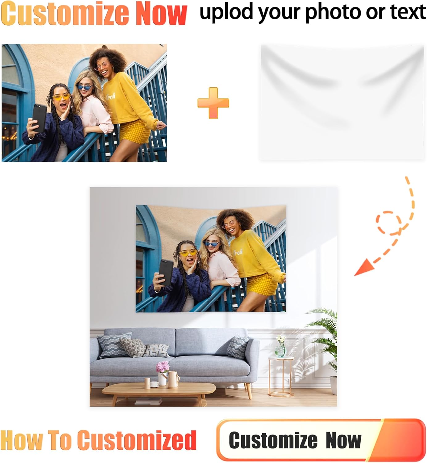 Nenntbriy Custom Tapestry Image Text Wedding Backdrop for Home Bedroom Wall Art