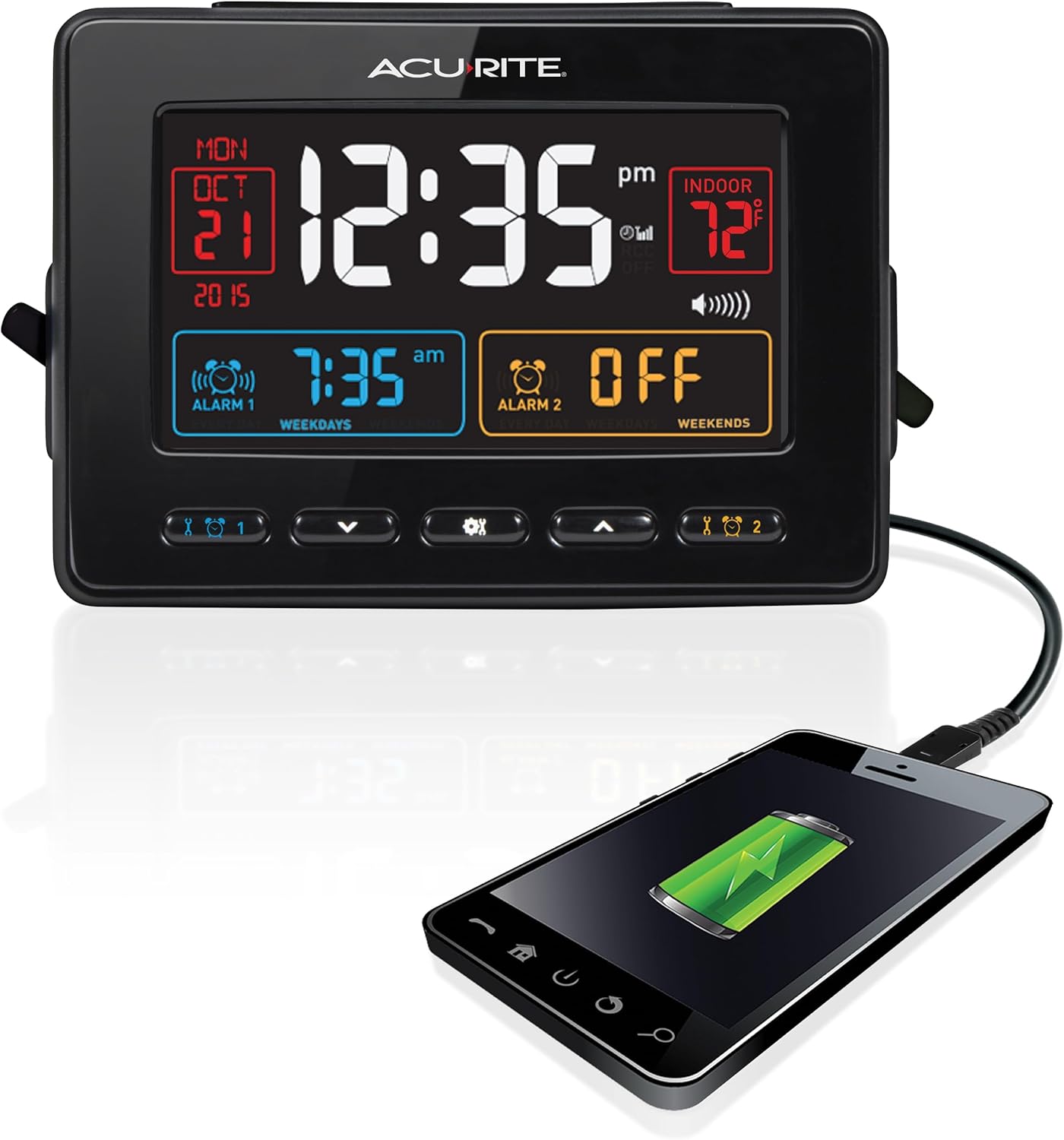AcuRite Atomic Dual Alarm Clock with USB Charging Black