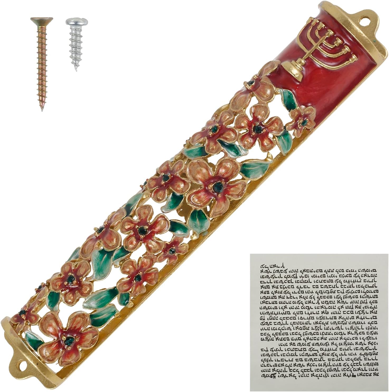 Hand Painted Golden Mezuzah Decorative Zinc Alloy Enamel Mezuzah Easy Install
