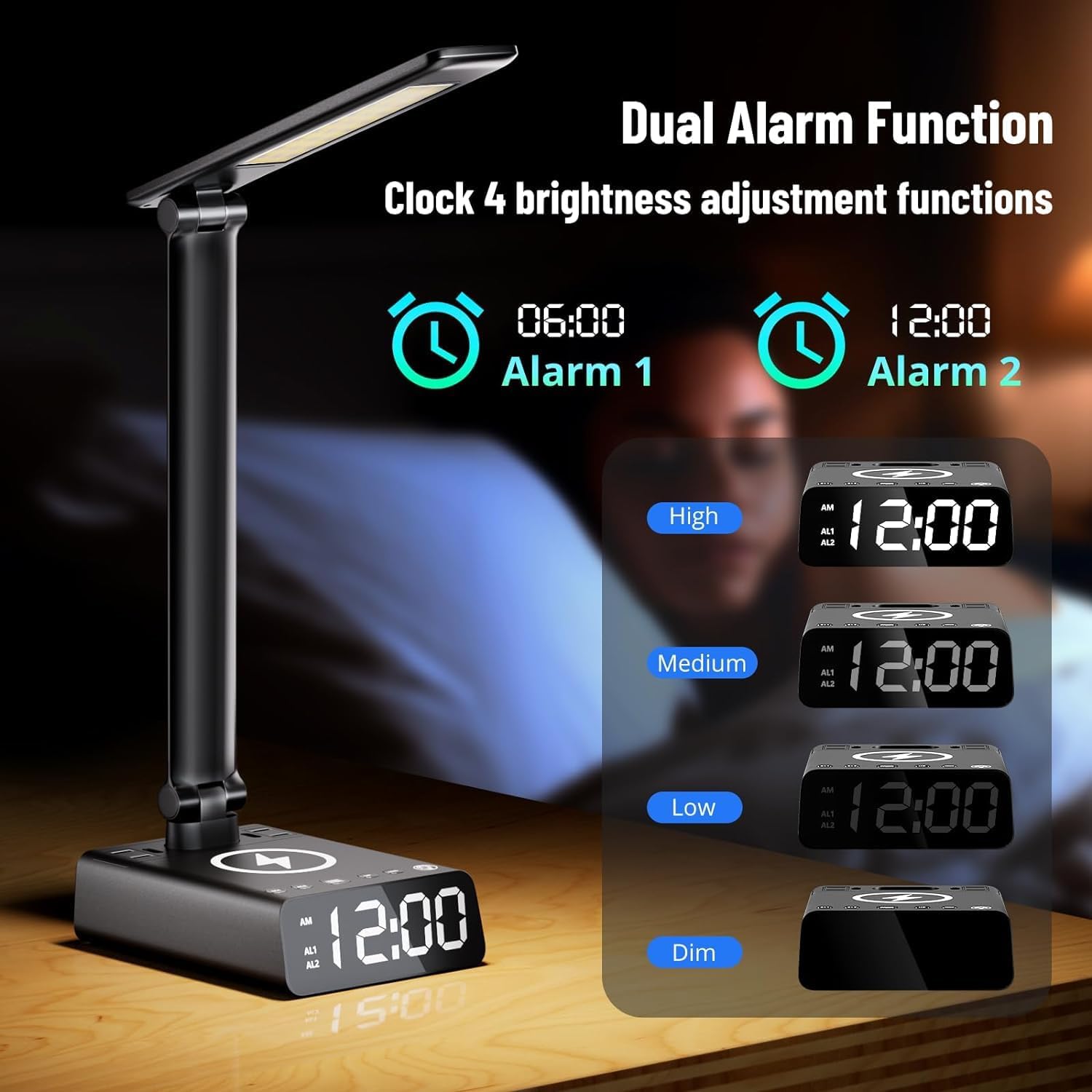 ELMWAY Alarm Clock with USB Charger and Outlets