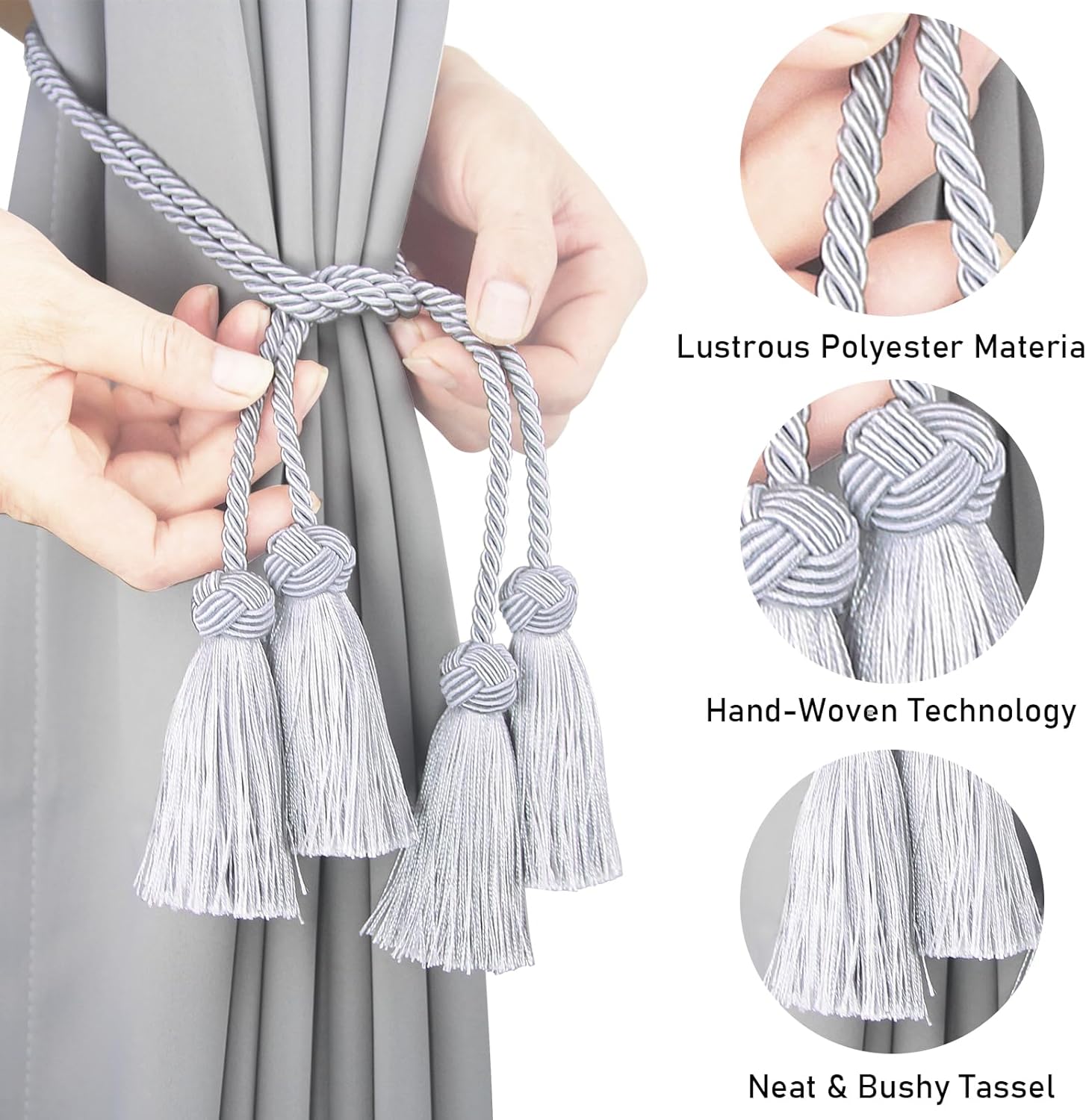 Elegant Grey Tassel Curtain Tiebacks 6 Pack