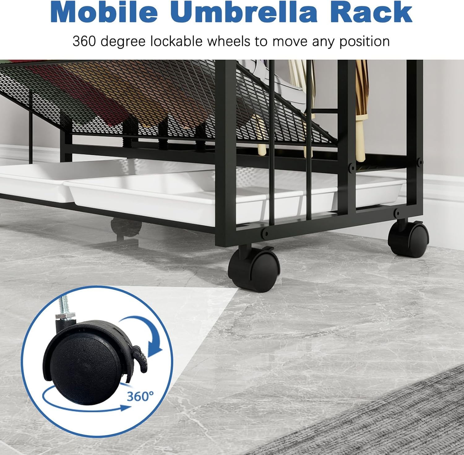 Natwind Umbrella Holder with Wheels for Entryway Commercial Use Black