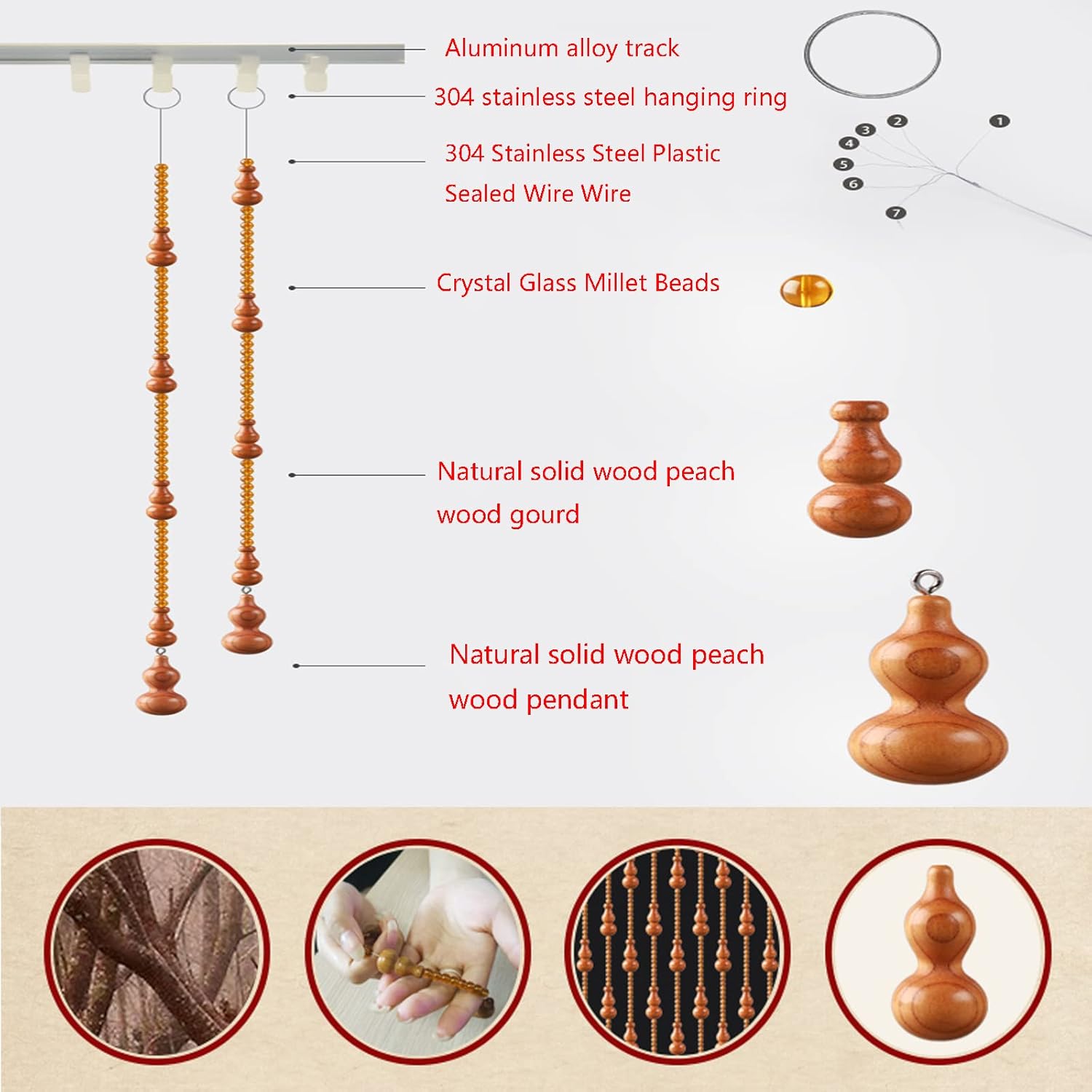 KDDEON Natural Wood Beaded Door Curtain