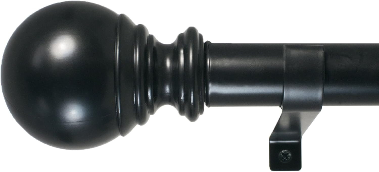 Decopolitan Ball Single Telescoping Drapery Rod Set Black 18-36 Inch