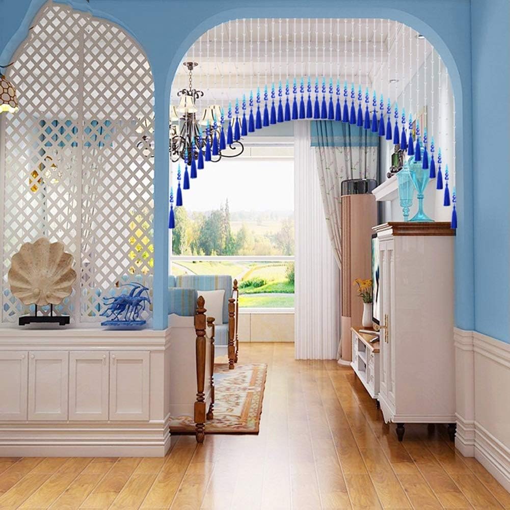 Crystal Beaded Curtain Panel with Tassels Blue 160x90CM