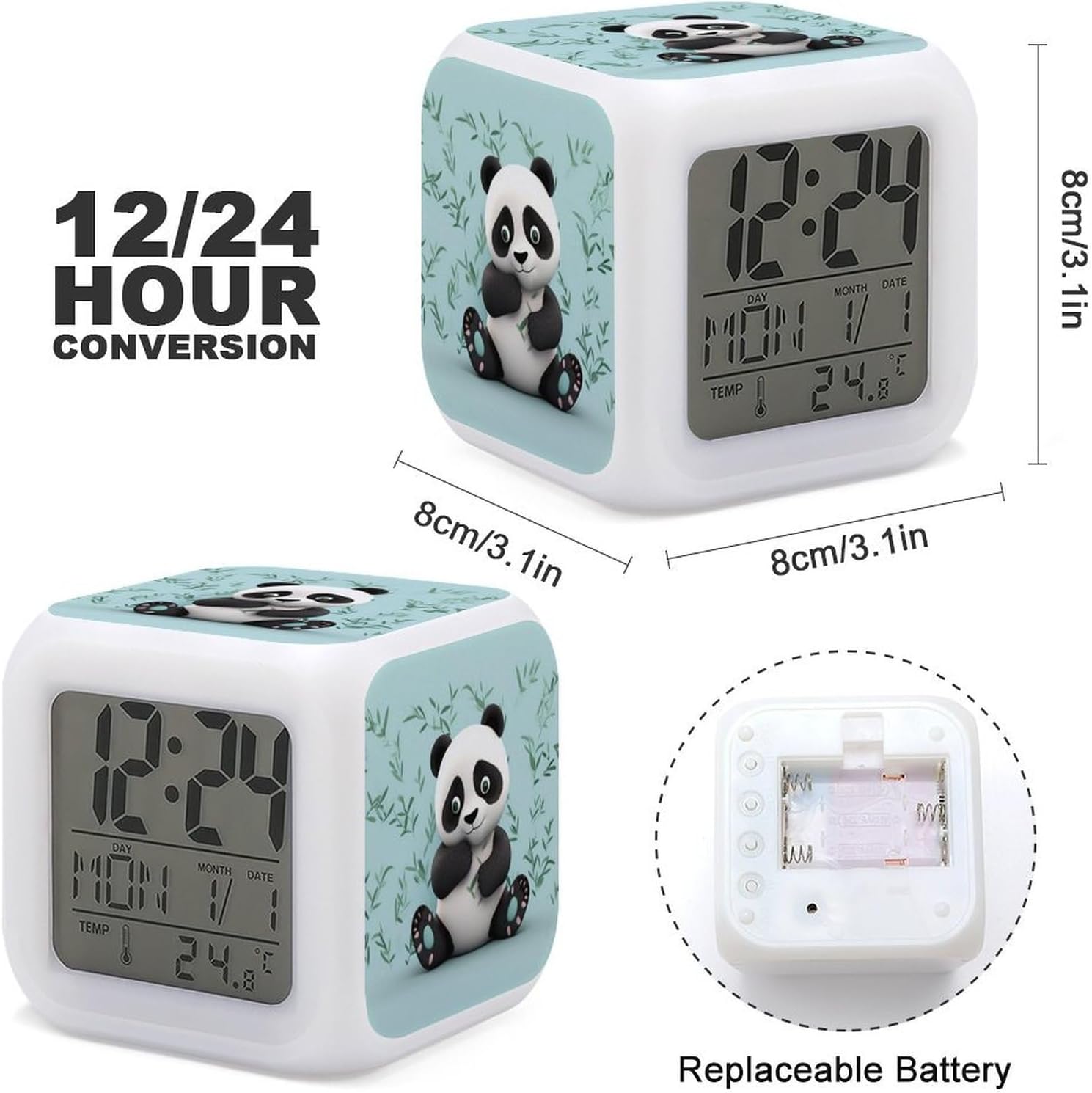 Panda Star 7-Color LED Alarm Clock with Night Light
